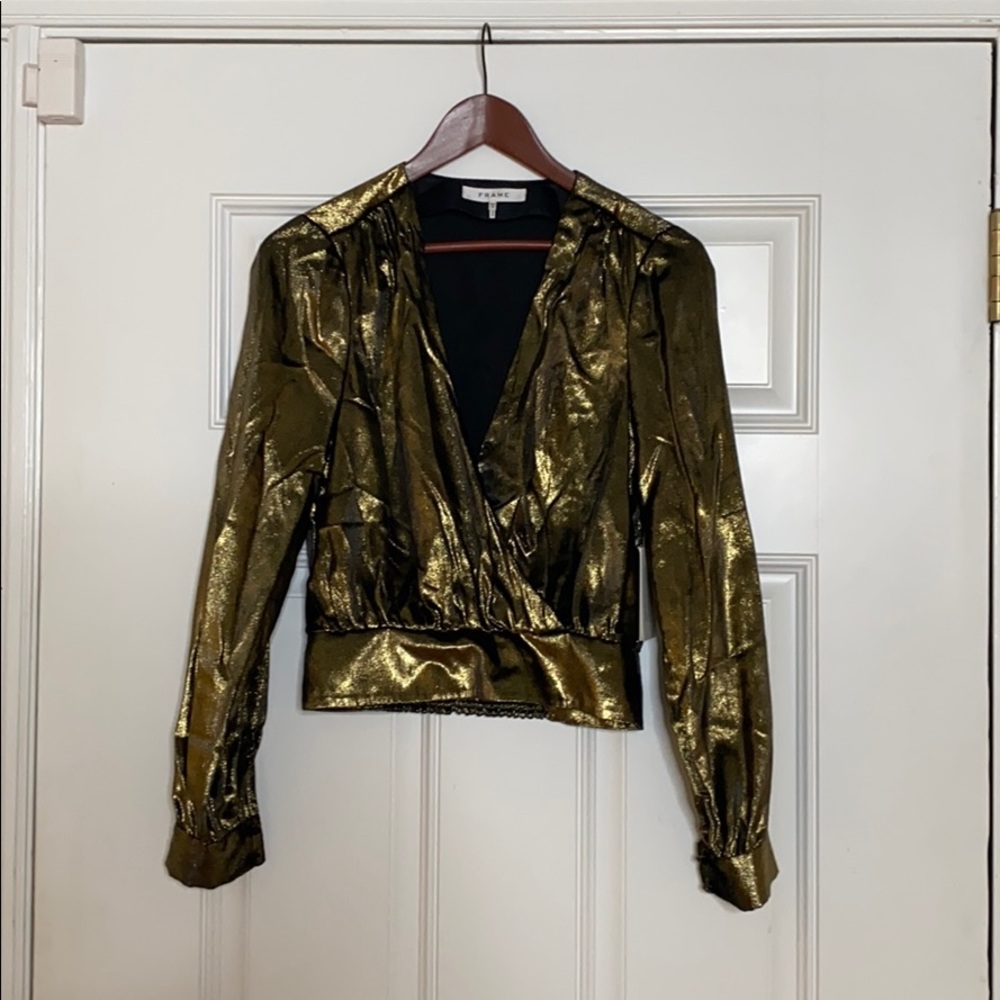 FRAME Gold/Bronze Metallic Smocked Women's Top XS - Picture 2 of 7
